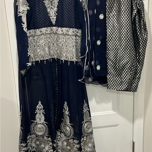 Elegant Navy and Silver Embroidered Dress